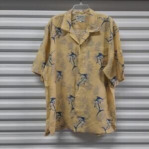 Columbia Mens Shirt Size Large Yellow Button Front Short Sleeve Cotton Casual